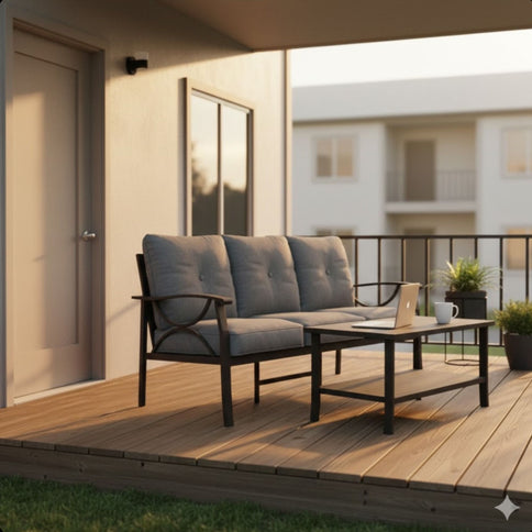Patio Furniture Set, Coffee Table And Cushions For Backyard
