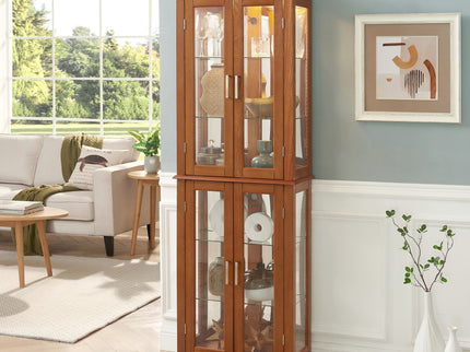 Curio Cabinet Lighted Curio Diapaly Cabinet With Adjustable Shelves And Mirrored Back Panel, Tempered Glass Doors (6 Tier), (E26 Light Bulb Not Included)