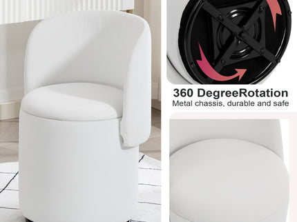 Barrel Chair With Built In Storage, 360° Swivel - Beige