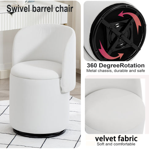 Barrel Chair With Built In Storage, 360° Swivel - Beige