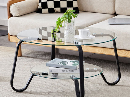 Retro Minimalist Style Metal Frame Double Layer Tempered Glass Coffee Table