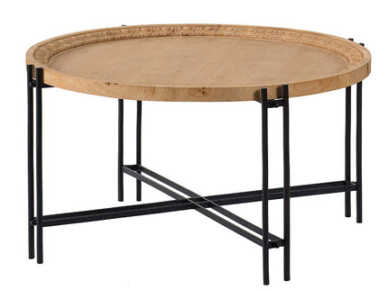 Farmhouse Round Wooden Round Coffee Table With Metal Legs - Black / Brown