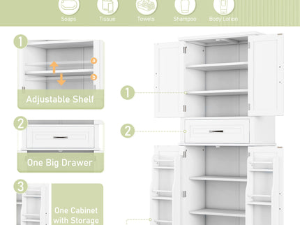 Bathroom Storage Cabinet With Multifunctional Storage Space, Drawer With Slide Rails, Adjustable Shelf