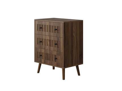 3 Drawer Dresser, Storage Cabinet With Vertical Grooves For Bedroom - Walnut