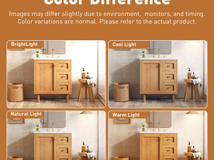 Bathroom Vanity With Sink, 3 Drawers, Soft Close Door - Natural Wood