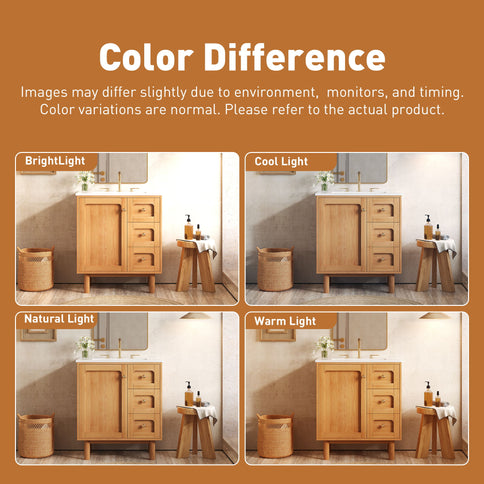 Bathroom Vanity With Sink, 3 Drawers, Soft Close Door - Natural Wood