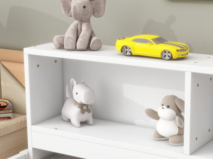 Floor Bed With Bedside Bookcase, Shelves, Guardrails
