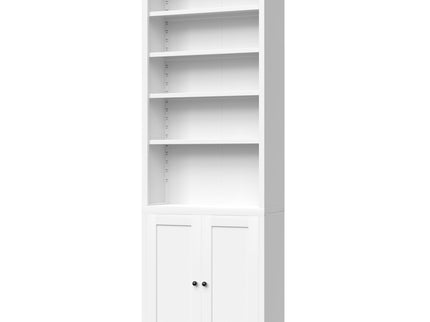 Bookcase Tall 5-Tier Adjustable Storage Shelf With Door Deep - White