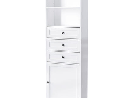 Tall Storage Cabinet With 3 Drawers And Adjustable Shelves For Bathroom