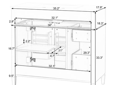 Bathroom Vanity With Sink, 3 Drawers & 2 Doors