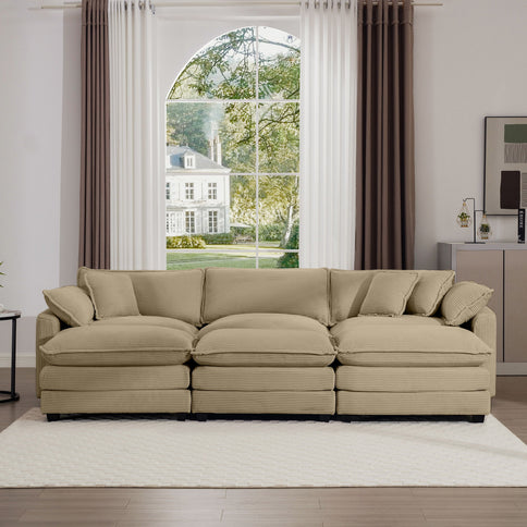 Oversized Modular Cushion Sofa With Ottoman, Low Back, Deep Seating Sofa Set