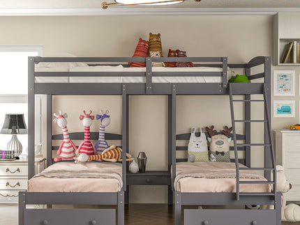 Full Over Twin & Twin Bunk Bed, Triple Bunk Bed With Drawers - Gray