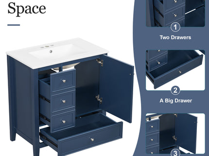 Modern Bathroom Vanity With Sink, 1 Cabinet & 3 Drawers