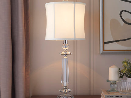 Karat - Contemporary Crystal Table Lamp (Set of 2) - Clear Crystal / Chrome / White Softback