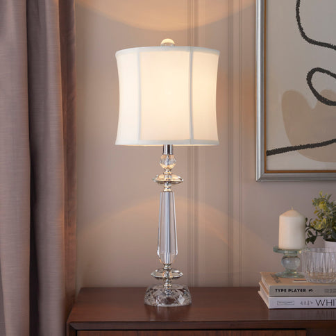 Karat - Contemporary Crystal Table Lamp (Set of 2) - Clear Crystal / Chrome / White Softback
