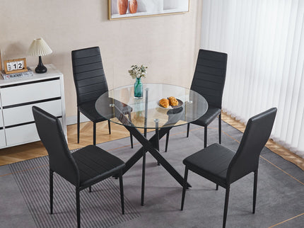 Dining Table With Cross Metal Leg And Tempered Glass, Modern Space Saving Kitchen Table For Living Room