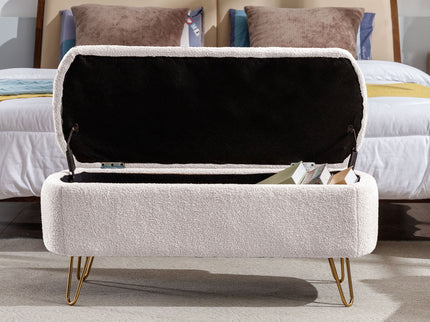 Storage Ottoman Bench For End Of Bed Legs, Modern Camel Faux Fur Entryway Bench Upholstered Padded With Storage For Living Room Bedroom