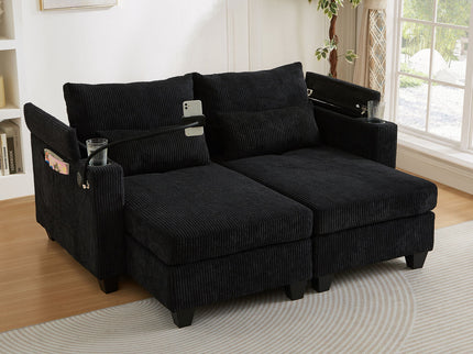 Convertible Chaise Lounge Sofa Chair With USB Ports, Cup Holders, Phone Holder And Storage