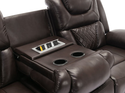 Home Theater Seating Manual Recliner Chair With Center Console And Led Light Strip For Living Room