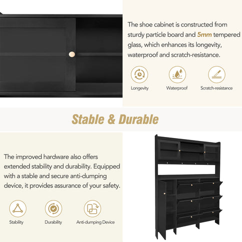 On Trend Multifunctional Tipping Bucket Shoe Cabinet With Storage Shelf & 6 Flip Drawers
