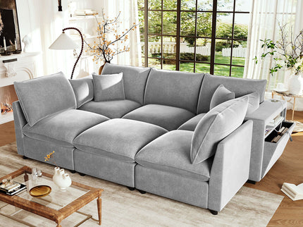 Modern Sectional Sofa U-Shaped With Movable Ottoman Storage Armrests And USB Ports