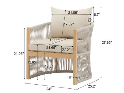 Modern Curved Aluminum Lounge Chair With Stylish Rope Weave Design And Cushioned Comfort For Outdoor