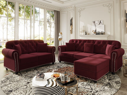 Upholstered Sofa Set With Nailhead Trim And Rolled Armrests, Includes Pillows