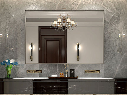 40X30" Silver Rectangular Wall-Mounted Beveled Bathroom Mirror, Square Angle Metal Frame Wall Mounted Bathroom Mirrors For Wall (Horizontal & Vertical) - Silver
