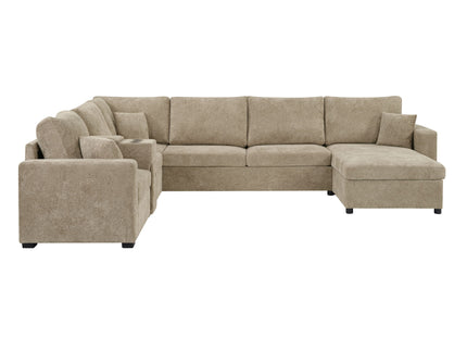 Modular 5 Seat U-Shape Sectional Sofa With Chaise Lounge, Built In Cup Holders And Storage Drawer