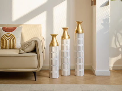 Floor Metal Vases Decorated White Metal Vases (Set of 3) Gorgeous Home Decoration Large Glazed Metal Vases - White