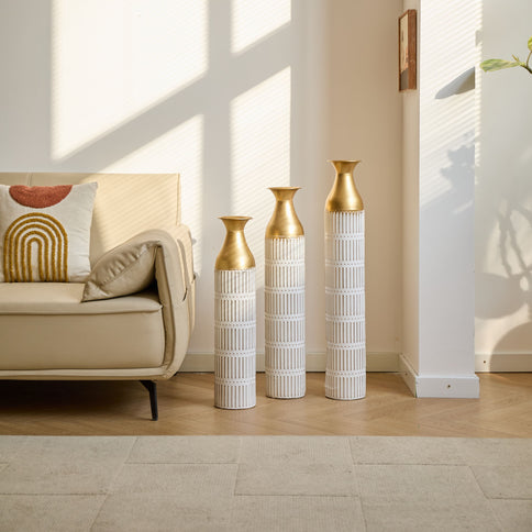 Floor Metal Vases Decorated White Metal Vases (Set of 3) Gorgeous Home Decoration Large Glazed Metal Vases - White