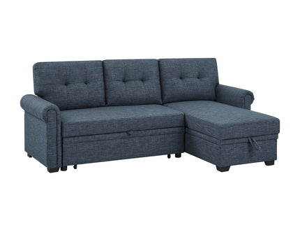 Blend Upholstered Sleeper Sofa With Reversible Chaise And Tufted Back - Dark Blue