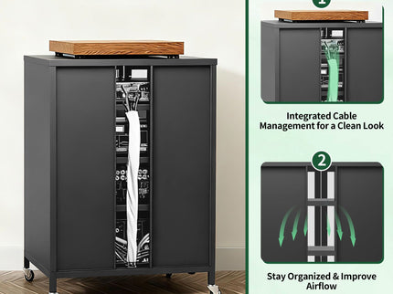 Media Storage Cabinet With Wheels, 4 Adjustable Glass Shelves & Door, Heavy-Duty - Black
