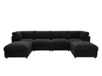 Black / 3 Pc. Sectional Sofa, 2 Ottomans