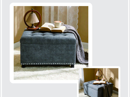 Square Tufted Storage Ottoman With Nailhead Trim
