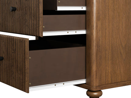 Mid Century Modern Fluted Nightstand 2 Piece Set With 3 Drawers - Walnut
