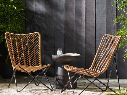 Wicker Chair With Geometric Cross Base, (Set of 2) - Light Brown