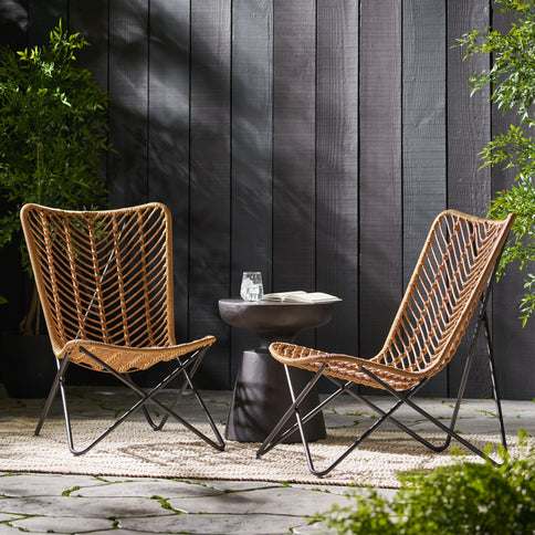 Wicker Chair With Geometric Cross Base, (Set of 2) - Light Brown