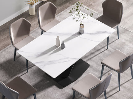 63" Modern Artificial Stone Straight Edge Metal X-Leg Dining Table, 6 People - White / Black