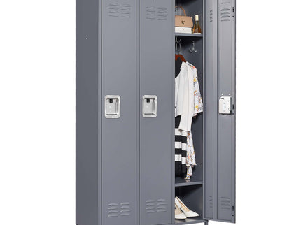 3 Door Lockers With Lock For Home, Gym, Office, School, And Garage - Gray