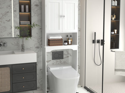 Over The Toilet Storage Cabinet, Bathroom Space Saver With Adjustable Shelf - White