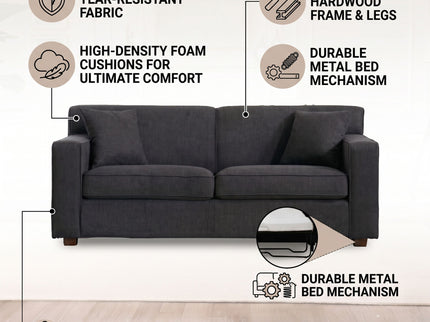 Loveseat Sleeper Sofa With Full Size Pull Out Bed, 2 Seater Convertible Couch For Small Apartments - Gray