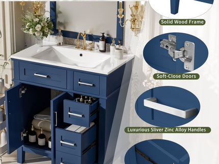 Modern Bathroom Vanity With Sink, Storage Cabinet, Soft Close Doors, Deep & Standard Drawers