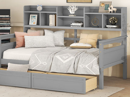 Daybed, Slat Support, With Bedside Shelves And 2 Drawers
