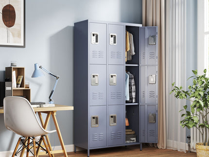 9 Door Lockers With Lock For Storage In Office, School, Gym, And Bedroom - Gray