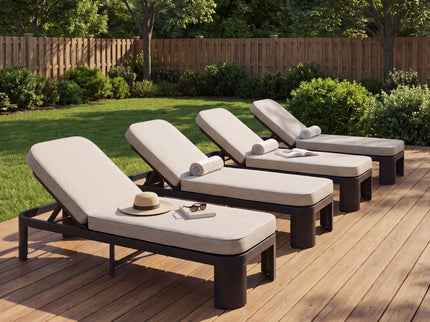 Outdoor Chaise Lounge With Cushion, 5 Position Adjustable Backrest