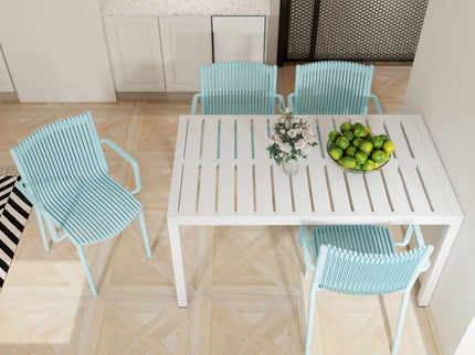 4 Modern Stackable Armchair Matched With Long Table