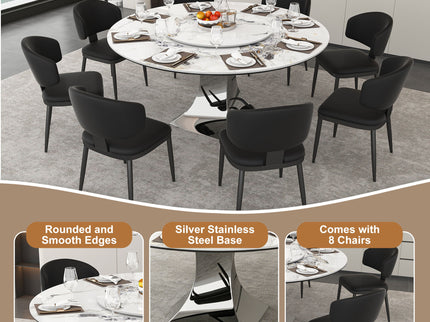 Round Dining Table With 6 Chairs Set - Silver