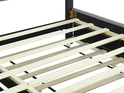 Upholstered Platform Bed With Storage Headboard, Trundle & 2 Drawers And A Set Of Sockets & USB Ports