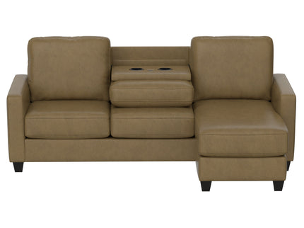 2 Piece Sofa With Chaise, Comfortable Seating For 3, Tapered Feet, USB Charging Console - Brown